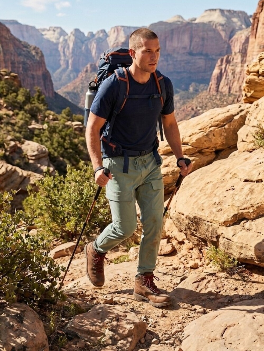 Mens XXL Green Cargo Pants Athletic Lightweight Water Repellent SPF 50 Hiking